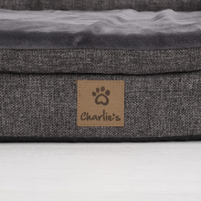 Grey Faux Linen Bolster Dog Sofa Bed